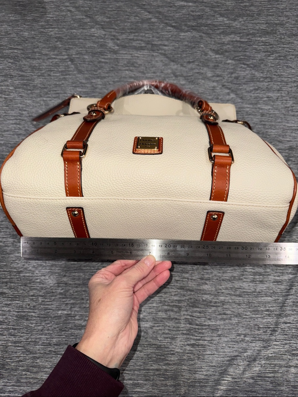 Dooney & Bourke “Bone” Cream Satchel with Brown Trim - Picture 8 of 10